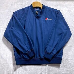Pepsi by Aramark Mens Large Blue V-Neck Windshirt Pullover Jacket Logo